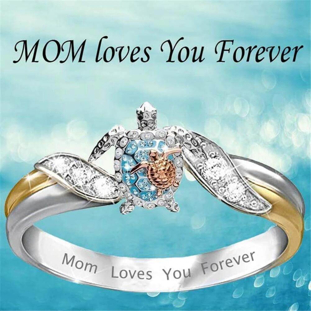 Mom Loves You Forever Turtle Statement Ring