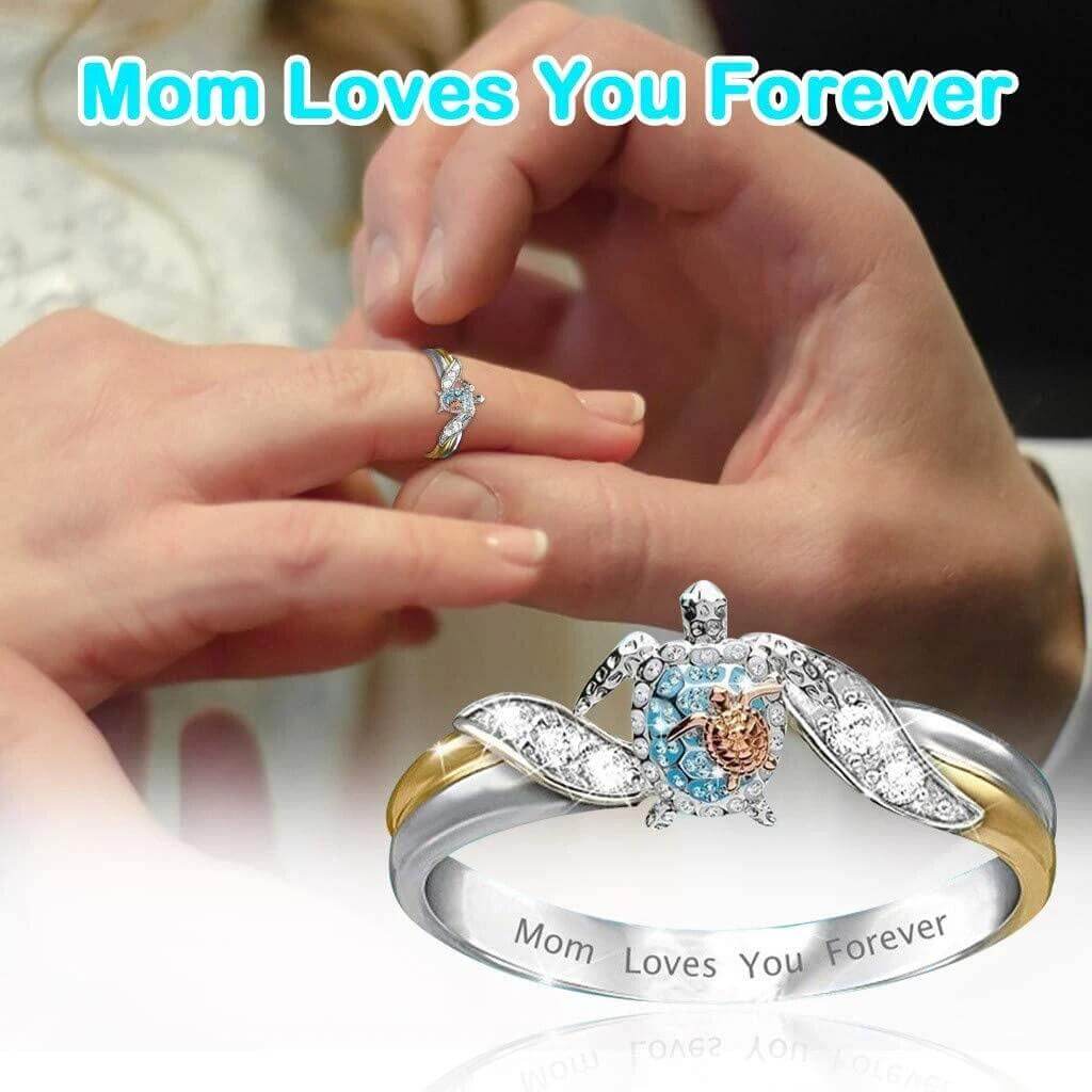 Mom Loves You Forever Turtle Statement Ring